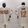 Men's New Orleans Saints #12 Chris Olave Number White Nola Baseball Jerseys