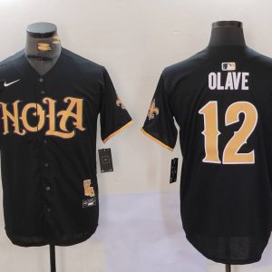 Men's New Orleans Saints #12 Chris Olave Black Cool Base Stitched Baseball Jerseys