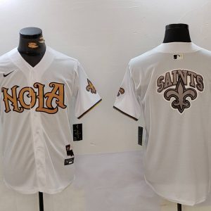 Men's New Orleans Saints Blank White Nola Baseball Jerseys