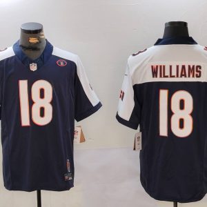 Men's Chicago Bears #18 Caleb Williams Navy White FUSE With 51 Patch Stitched Jersey