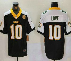 Men's Green Bay Packers #10 Jordan Love Black 2024 FUSE 13 Time World Champions Vapor Limited Stitched Jersey