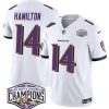 Men's Baltimore Ravens #14 Kyle Hamilton White F.U.S.E 2024 AFC North Division Champions Vapor Limited Football Jersey
