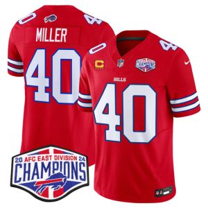 Men's Buffalo Bills #40 Von Miller Red F.U.S.E. 2024 AFC East Division Champions With 4-Star C Ptach Jersey