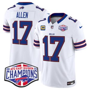 Men's Buffalo Bills #17 Josh Allen White F.U.S.E. 2024 AFC East Division Champions With 4-Star C Ptach Jersey