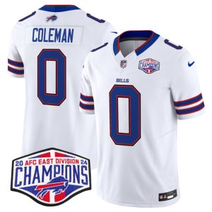 Men's Buffalo Bills #0 Keon Coleman White F.U.S.E. 2024 AFC East Division Champions Jersey