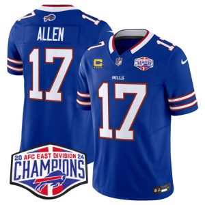 Men's Buffalo Bills #17 Josh Allen Royal F.U.S.E. 2024 AFC East Division Champions With 4-Star C Ptach Jersey