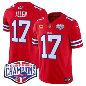 Men's Buffalo Bills #17 Josh Allen Red F.U.S.E. 2024 AFC East Division Champions With 4-Star C Ptach Jersey