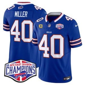 Men's Buffalo Bills #40 Von Miller Royal F.U.S.E. 2024 AFC East Division Champions With 4-Star C Ptach Jersey