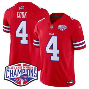 Men's Buffalo Bills #4 James Cook Red F.U.S.E. 2024 AFC East Division Champions Jersey