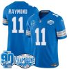 Men's Detroit Lions #11 Kalif Raymond Blue 2024 NFC North Champions 90th Anniversary Patch  Jersey