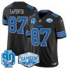 Men's Detroit Lions #87 Sam LaPorta Black 2024 NFC North Champions 90th Anniversary Patch  Jersey