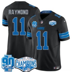 Men's Detroit Lions #11 Kalif Raymond Black 2024 NFC North Champions 90th Anniversary Patch  Jersey