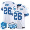 Men's Detroit Lions #26 Jahmyr Gibbs White 2024 NFC North Champions 90th Anniversary Patch  Jersey