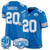 Men's Detroit Lions #20 Barry Sanders Blue 2024 NFC North Champions 90th Anniversary Patch  Jersey