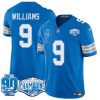 Men's Detroit Lions #9 Jameson Williams Blue 2024 NFC North Champions 90th Anniversary Patch  Jersey