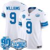 Men's Detroit Lions #9 Jameson Williams White 2024 NFC North Champions 90th Anniversary Patch  Jersey