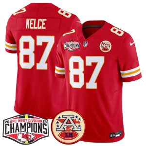 Men's Kansas City Chiefs #87 Travis Kelce Red F.U.S.E. 2024 AFC West Division Champions Jersey