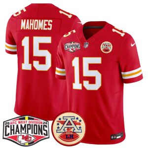Men's Kansas City Chiefs #15 Patrick Mahomes Red F.U.S.E. 2024 AFC West Division Champions Jersey