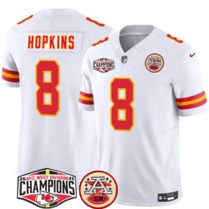 Men's Kansas City Chiefs #8 DeAndre Hopkins White F.U.S.E. 2024 AFC West Division Champions Jersey