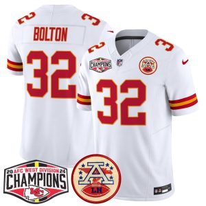 Men's Kansas City Chiefs #32 Nick Bolton White F.U.S.E. 2024 AFC West Division Champions Jersey