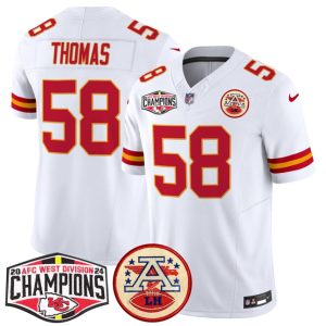 Men's Kansas City Chiefs #58 Derrick Thomas White F.U.S.E. 2024 AFC West Division Champions Jersey