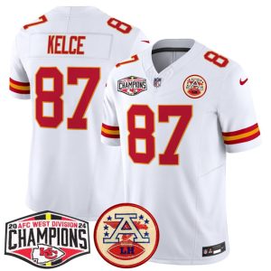 Men's Kansas City Chiefs #87 Travis Kelce White F.U.S.E. 2024 AFC West Division Champions Jersey