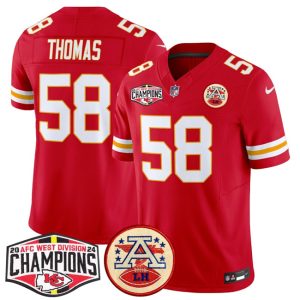 Men's Kansas City Chiefs #58 Derrick Thomas Red F.U.S.E. 2024 AFC West Division Champions Jersey