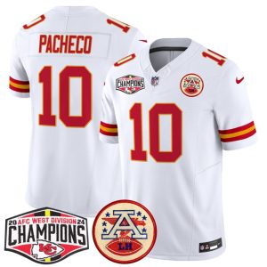 Men's Kansas City Chiefs #10 Isiah Pachecoy White F.U.S.E. 2024 AFC West Division Champions Jersey