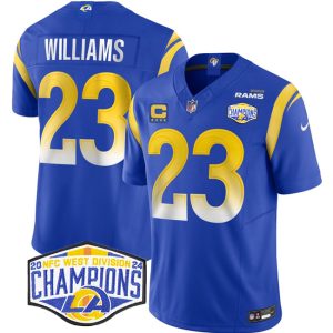 Men's Los Angeles Rams #23 Kyren Williams Blue 2024 NFC West Champions With 4-Star C Patch F.U.S.E.  Jersey