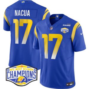 Men's Los Angeles Rams #17 Puka Nacua Blue 2024 NFC West Champions F.U.S.E.  Jersey