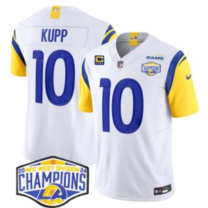 Men's Los Angeles Rams #10 Cooper Kupp White 2024 NFC West Champions With 4-Star C Patch F.U.S.E.  Jersey
