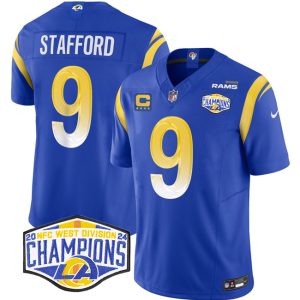 Men's Los Angeles Rams #9 Matthew Stafford Blue 2024 NFC West Champions With 4-Star C Patch F.U.S.E.  Jersey