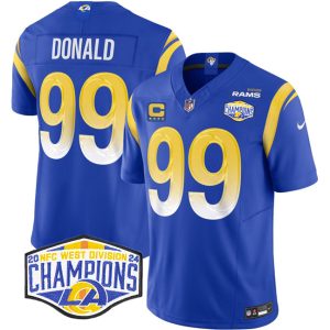 Men's Los Angeles Rams #99 Aaron Donald Blue 2024 NFC West Champions With 4-Star C Patch F.U.S.E.  Jersey