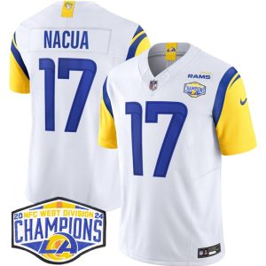 Men's Los Angeles Rams #17 Puka Nacua White 2024 NFC West Champions F.U.S.E.  Jersey