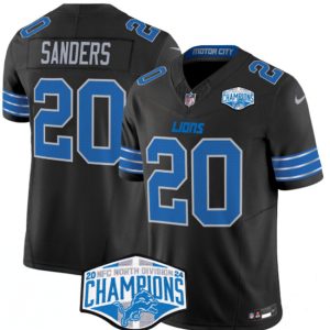 Men's Detroit Lions #20 Barry Sanders Black 2024 NFC North Champions  Jersey