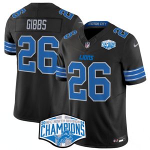 Men's Detroit Lions #26 Jahmyr Gibbs Black 2024 NFC North Champions  Jersey