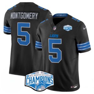 Men's Detroit Lions #5 David Montgomery Black 2024 NFC North Champions  Jersey