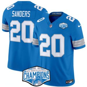 Men's Detroit Lions #20 Barry Sanders Blue 2024 NFC North Champions  Jersey