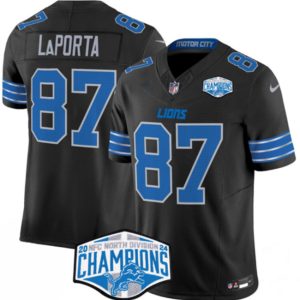 Men's Detroit Lions #87 Sam LaPorta Black 2024 NFC North Champions  Jersey