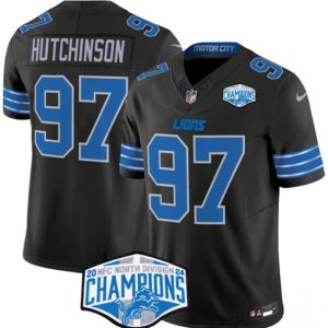 Men's Detroit Lions #97 Aidan Hutchinson Black 2024 NFC North Champions  Jersey