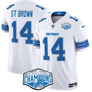 Men's Detroit Lions #14 Amon-Ra St. Brown White 2024 NFC North Champions  Jersey