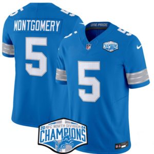 Men's Detroit Lions #5 David Montgomery Blue 2024 NFC North Champions  Jersey