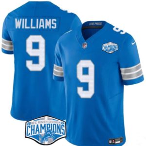 Men's Detroit Lions #9 Jameson Williams Blue 2024 NFC North Champions  Jersey