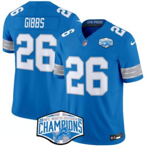 Men's Detroit Lions #26 Jahmyr Gibbs Blue 2024 NFC North Champions  Jersey