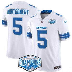Men's Detroit Lions #5 David Montgomery White 2024 NFC North Champions  Jersey