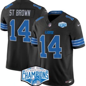 Men's Detroit Lions #14 Amon-Ra St. Brown Black 2024 NFC North Champions  Jersey
