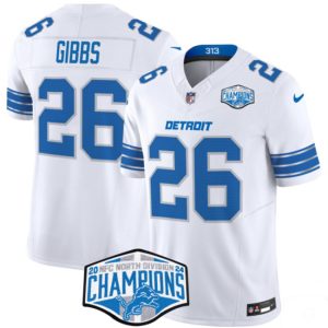 Men's Detroit Lions #26 Jahmyr Gibbs White 2024 NFC North Champions  Jersey