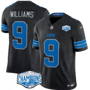 Men's Detroit Lions #9 Jameson Williams Black 2024 NFC North Champions  Jersey