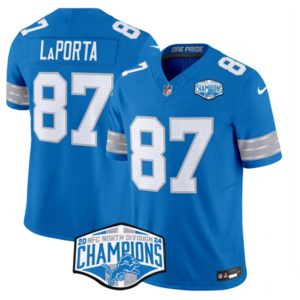 Men's Detroit Lions #87 Sam LaPorta Blue 2024 NFC North Champions  Jersey