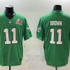 Men's Philadelphia Eagles #11 A.J. Brown Green 2025 Super Bowl LIX Patch F.U.S.E. Throwback Jersey